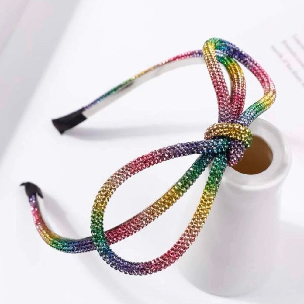 Sparkle in Style: Stunning Rainbow Rhinestone Bow Headband 🎀 Brand New! - Picture 4 of 4